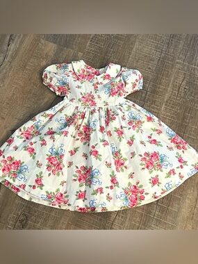 Plum Pudding girls 3t  twirl Floral Cotton Dress Peter Pan Collar bow in back